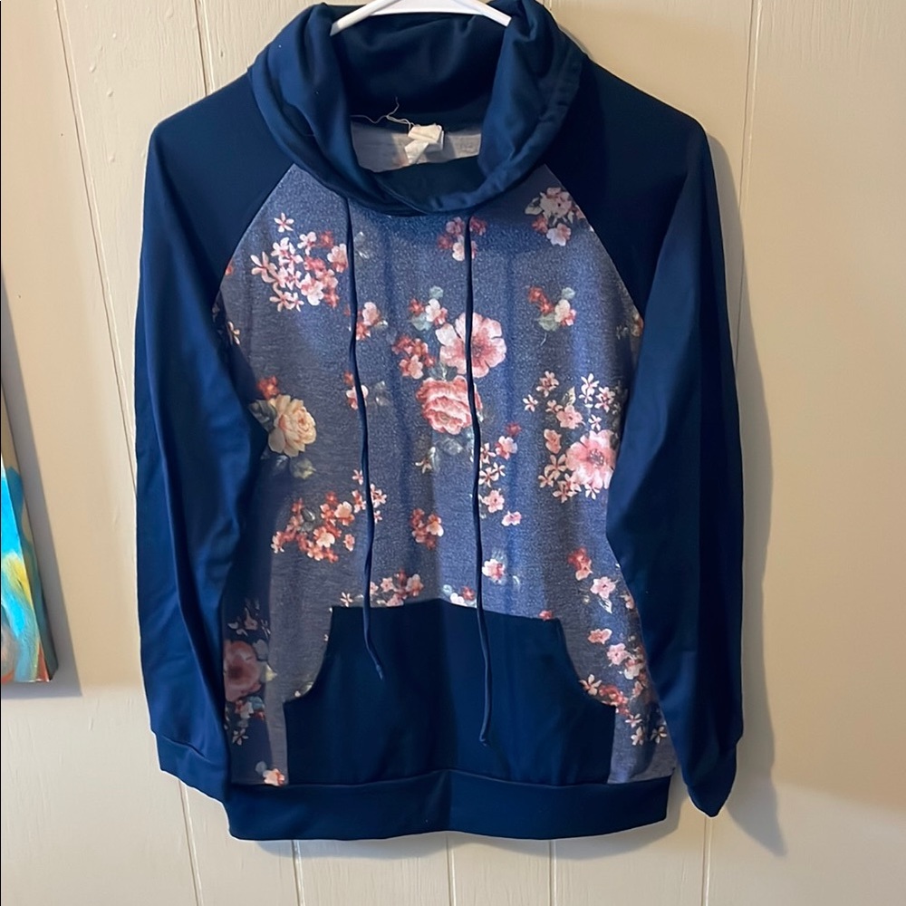Navy Floral Cowl Neck Sweater